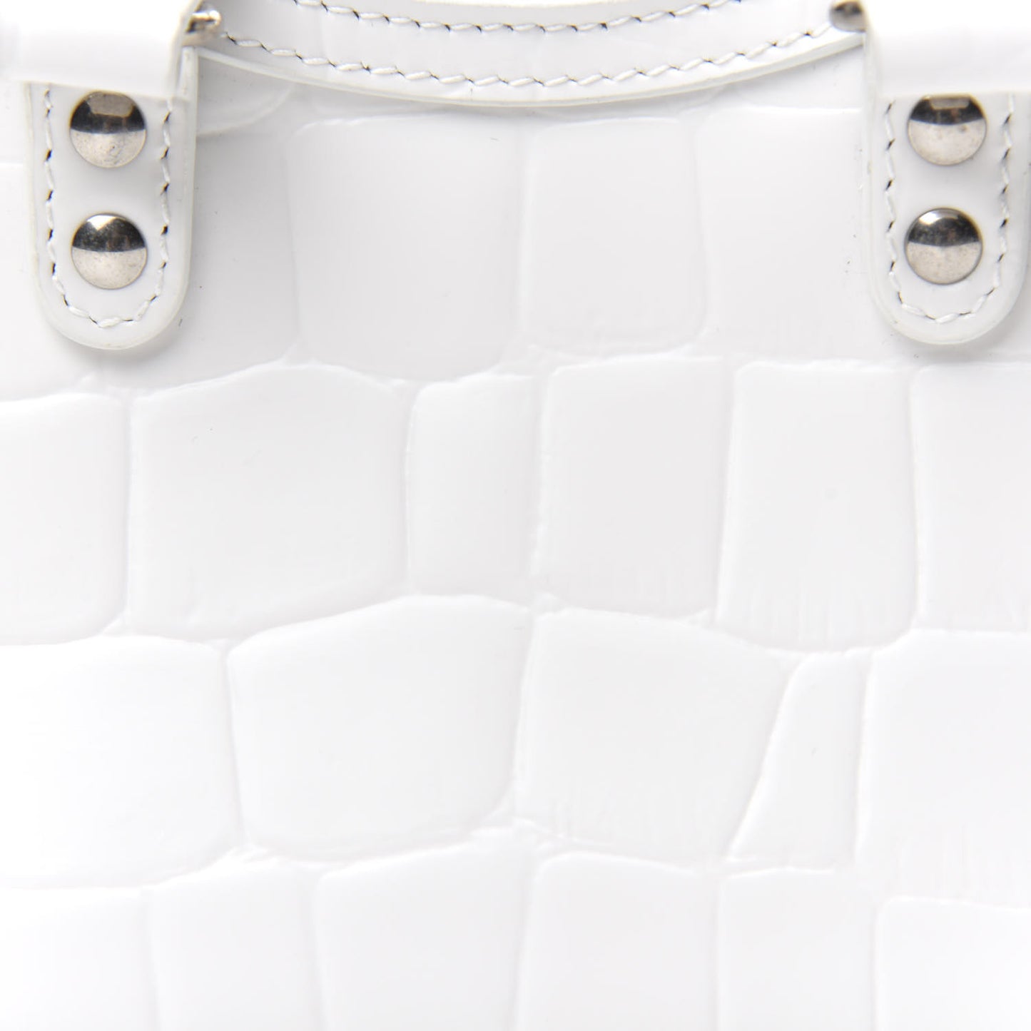 Semi Shiny Calfskin Crocodile Embossed Neo Classic Silver Hardware Nano City Crossbody White