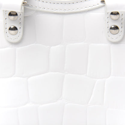 Balenciaga Semi Shiny Calfskin Crocodile Embossed Neo Classic Silver Hardware Nano City Crossbody White 9 of 9