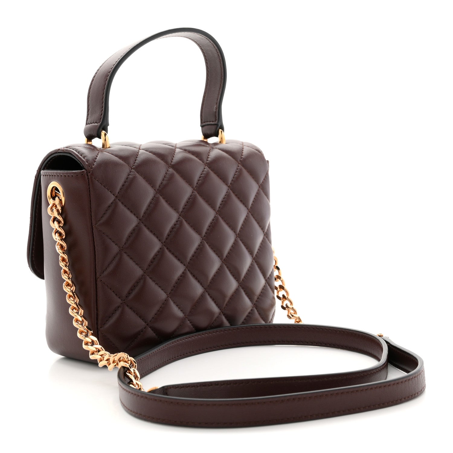 Versace Nappa Quilted Medusa Top Handle Crossbody Flap Dark Brown 3 of 10