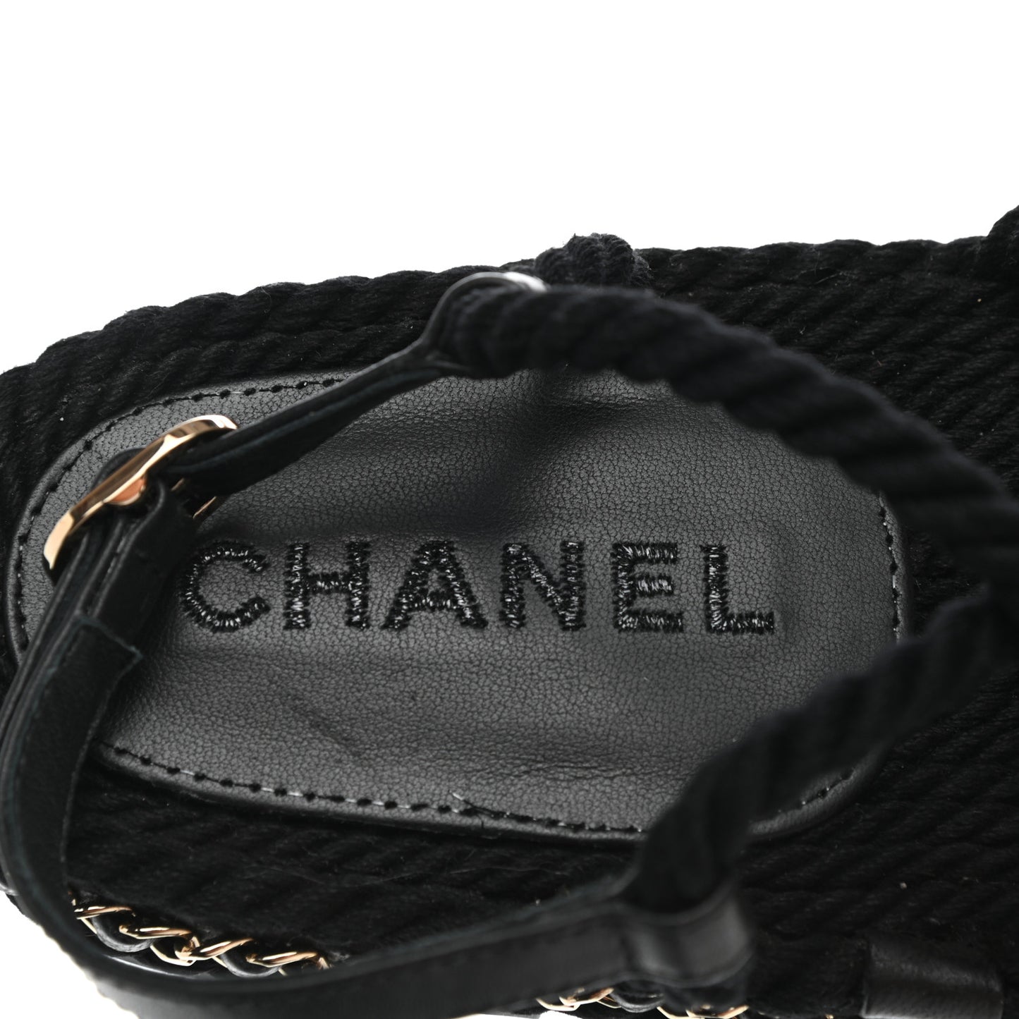 Lambskin Cord Chain CC Sandals 38 Black