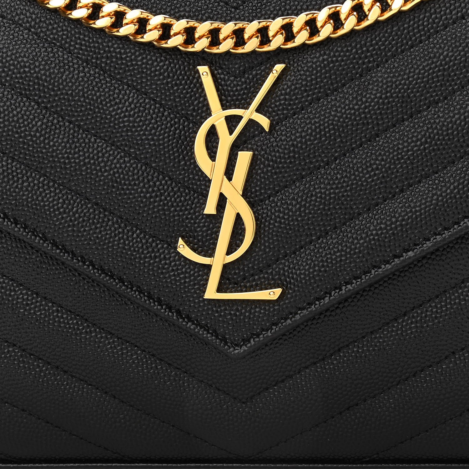 Saint Laurent Grain De Poudre Matelasse Chevron Monogram Chain Wallet Black 8 of 11