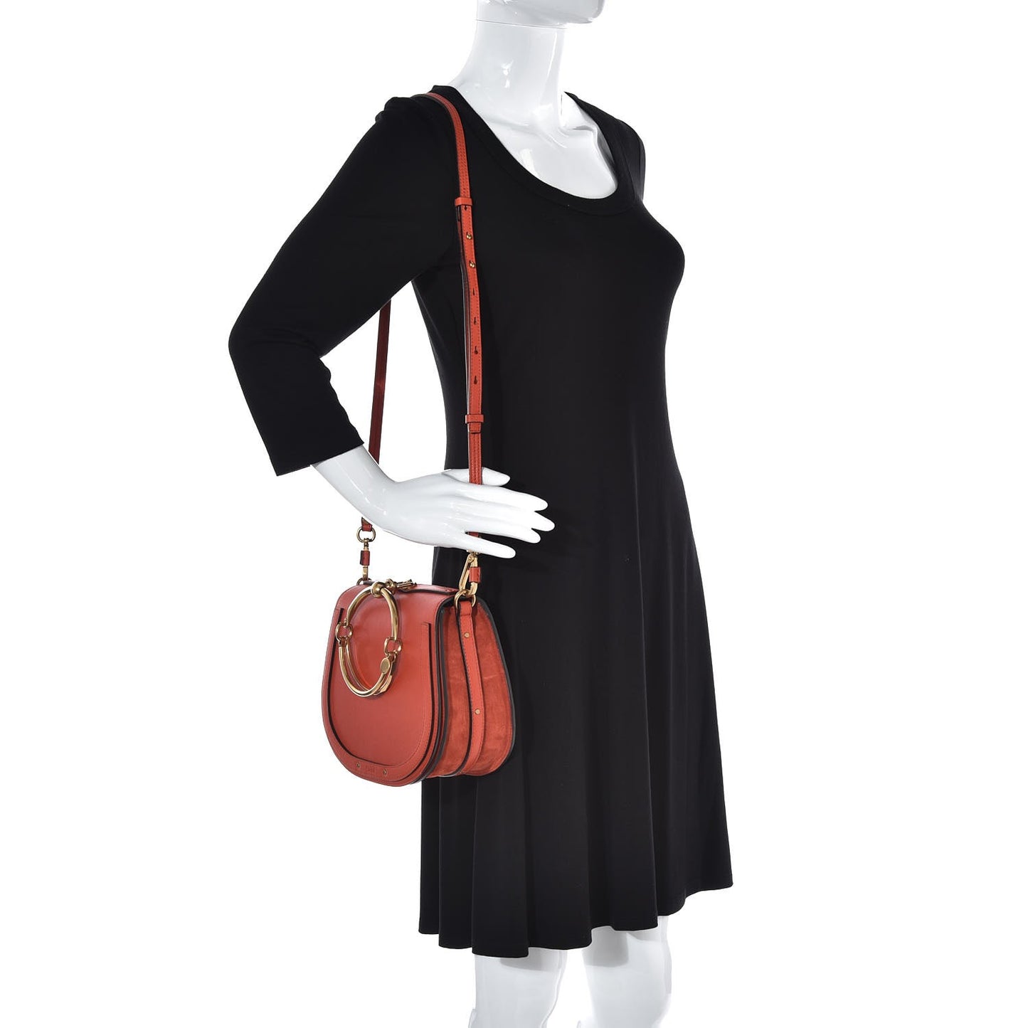 Calfskin Suede Small Nile Bracelet Bag Sepia Red