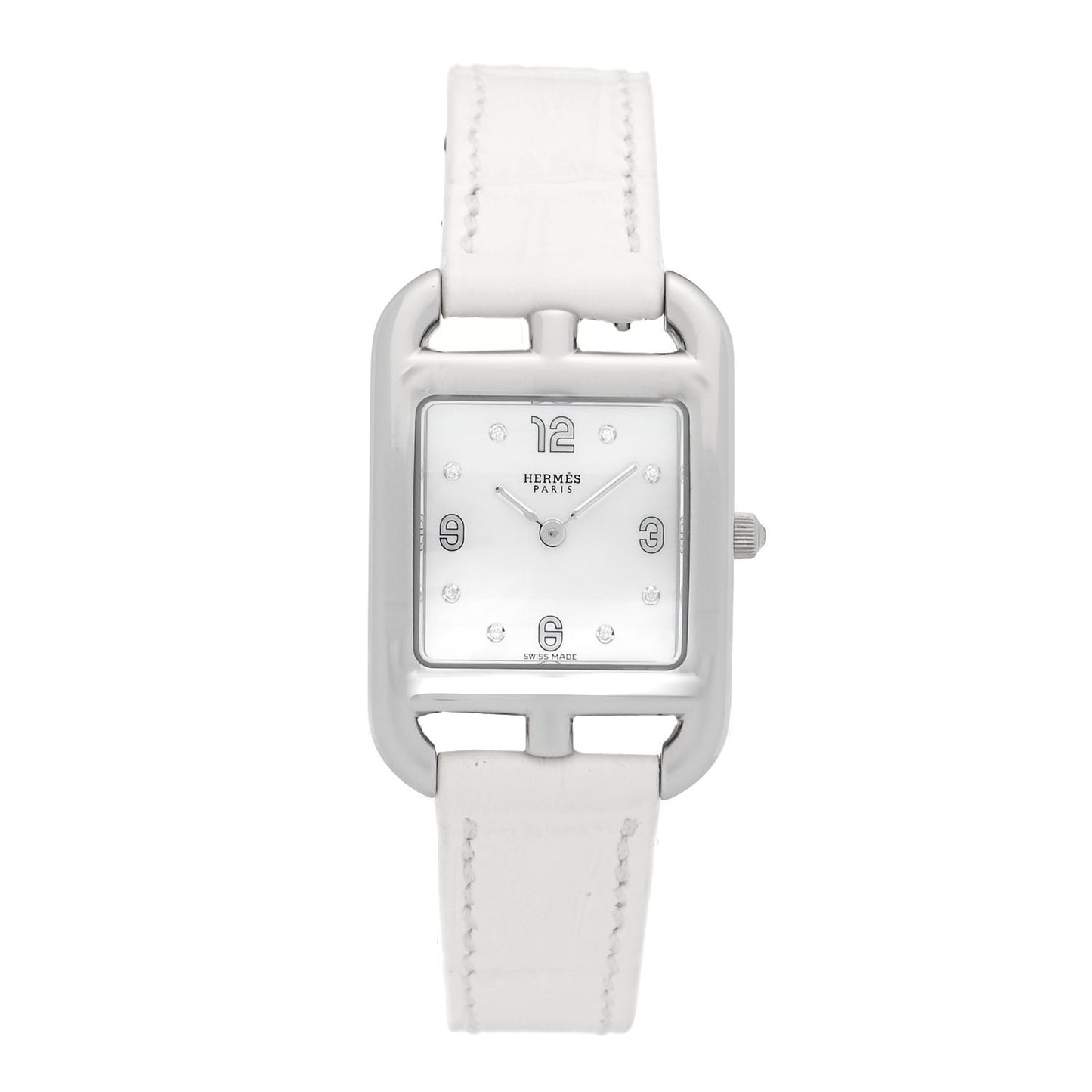 Stainless Steel Alligator Diamond Mother of Pearl 23mm Cape Cod Quartz Watch Blanc