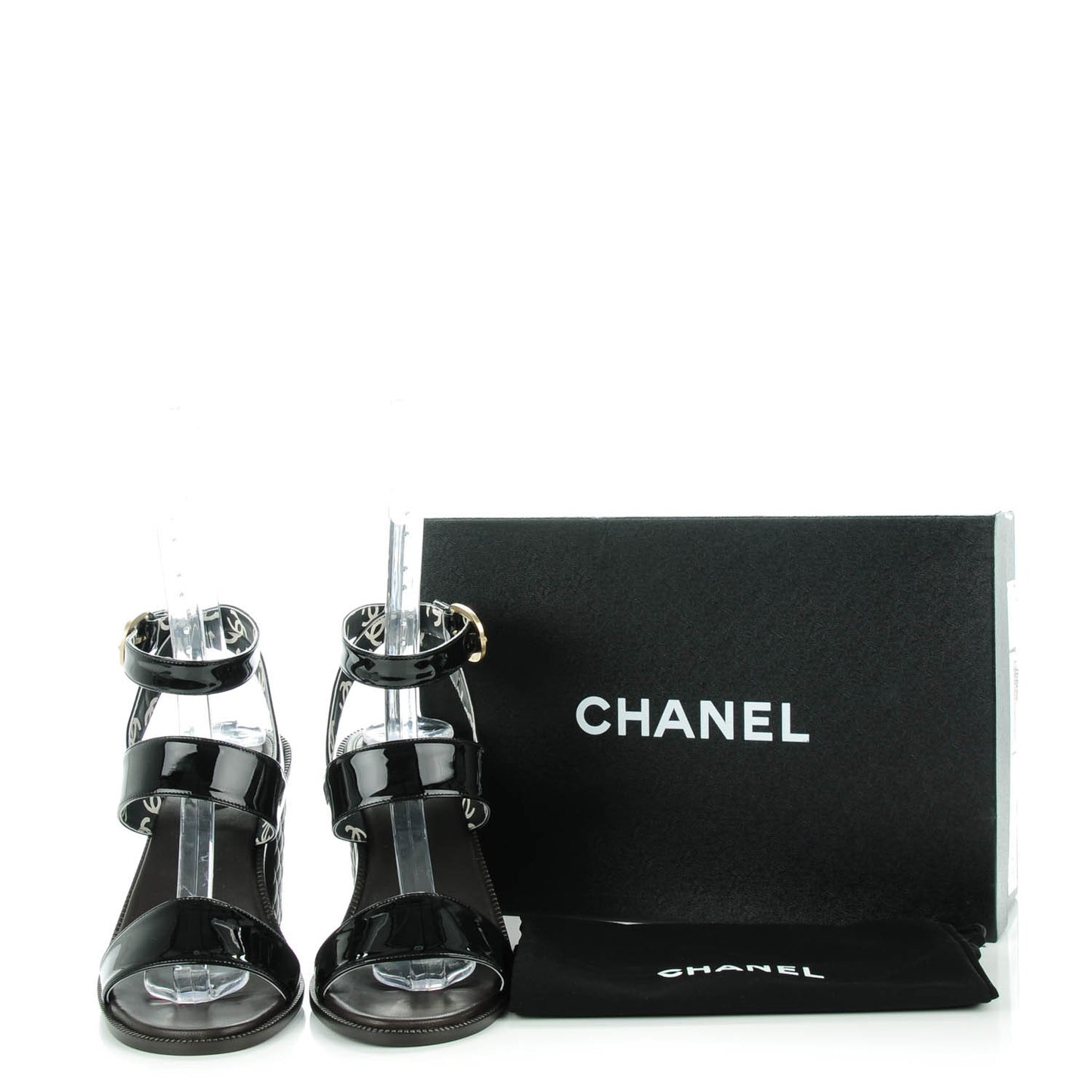 Patent Calfskin Quilted Heel Sandals 40 Black