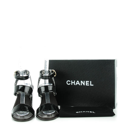 Chanel Patent Calfskin Quilted Heel Sandals 40 Black 5 of 9