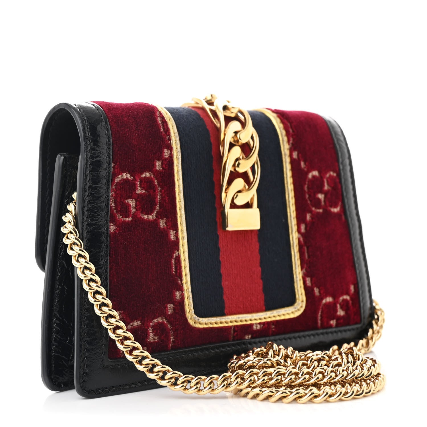 Gucci Velvet GG Monogram Super Mini Sylvie Chain Shoulder Bag Red Cipria Black 3 of 7
