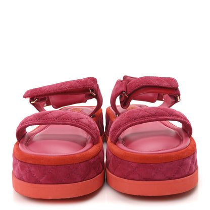 Chanel Suede Quilted Platform Sandals 37.5 Red Light Red 3 of 9
