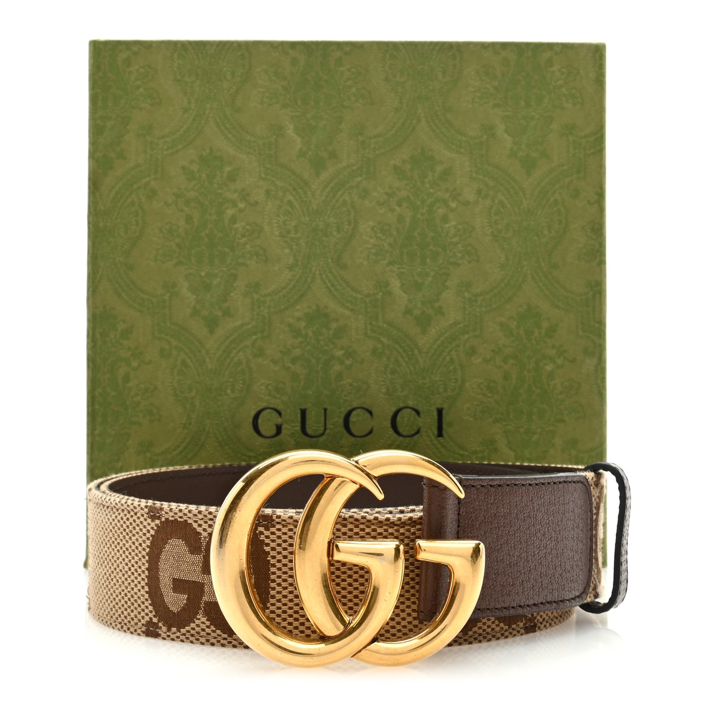 Monogram Jumbo GG Textured Dollar Calfskin Double G 40mm Belt 110 44 Camel Ebony