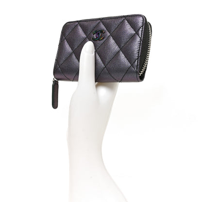 Chanel Iridescent Goatskin Quilted Zip Coin Purse Purple 2 of 8