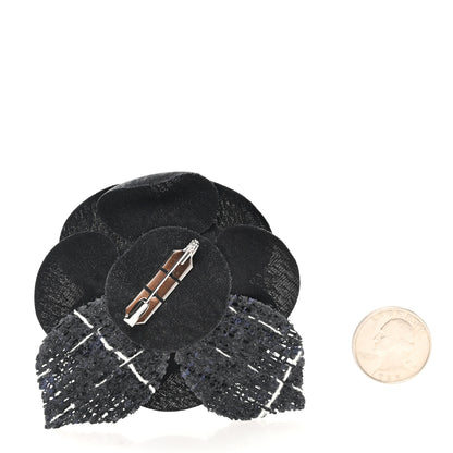 Chanel Tweed Fabric Camellia Pin Brooch Black 2 of 3