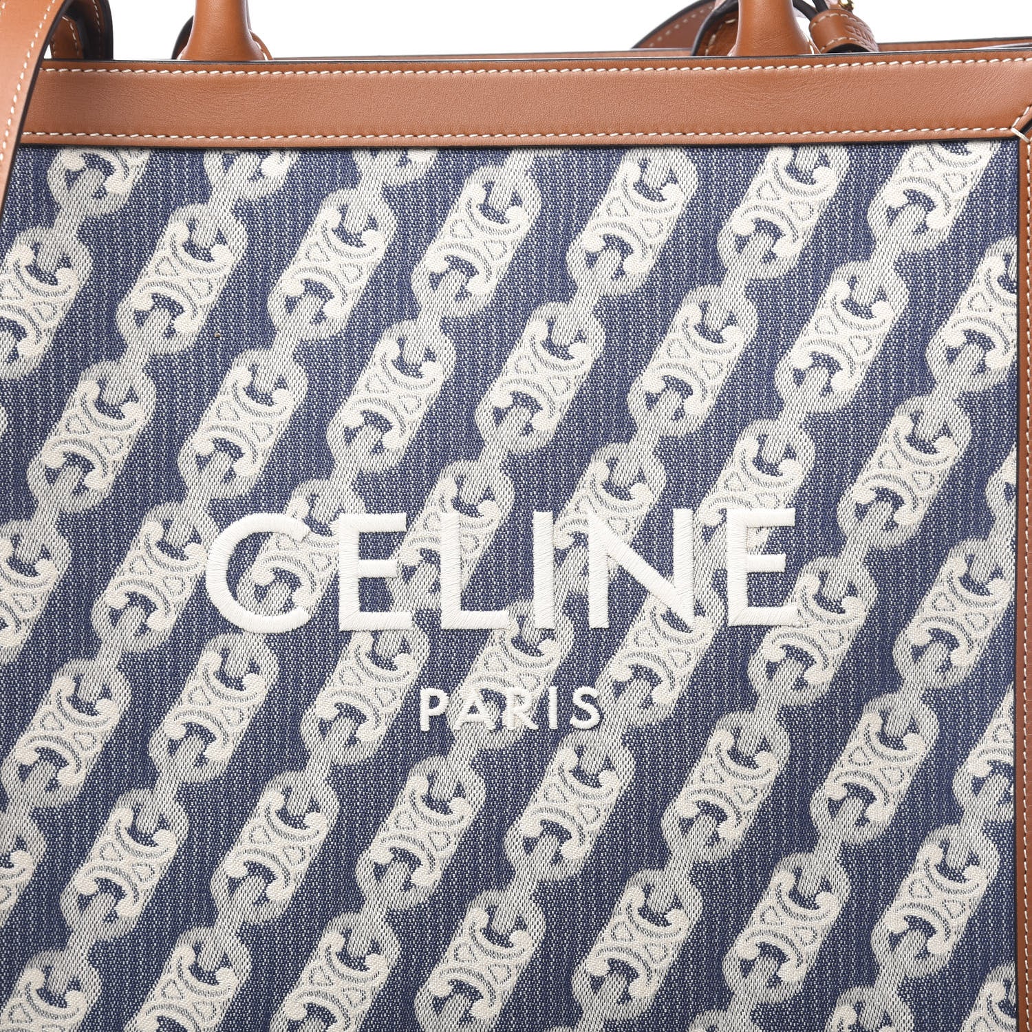 Celine Maillon Triomphe Canvas Calfskin Small Vertical Cabas Navy Tan 11 of 11