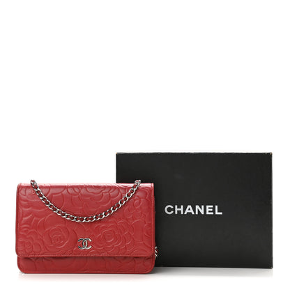 Chanel Lambskin Camellia Embossed Wallet On Chain WOC Red 13 of 13