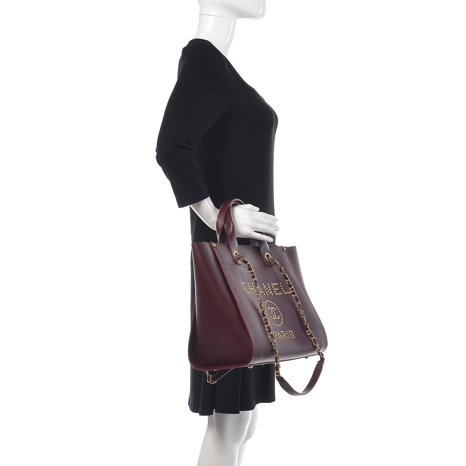 Chanel Caviar Small Studded Deauville Tote Burgundy 2 of 11