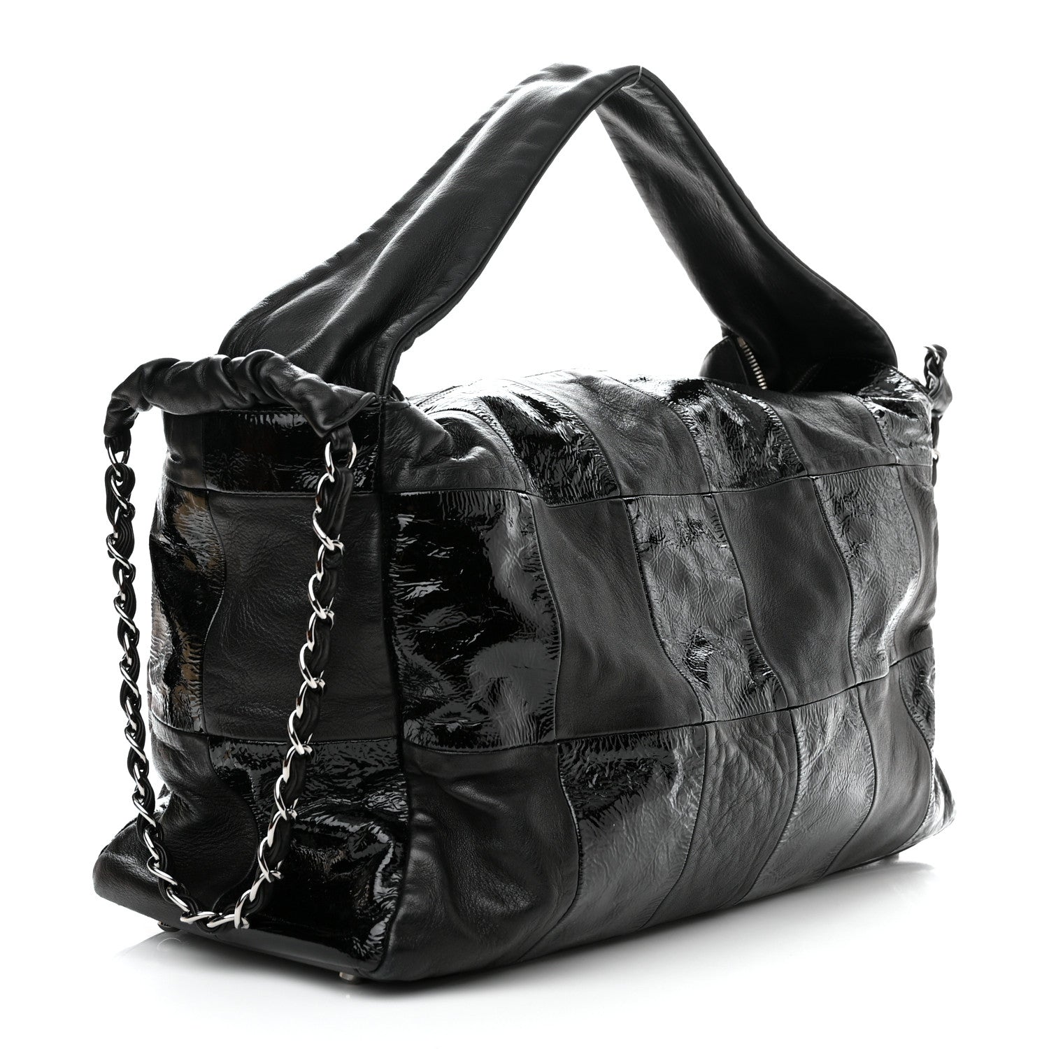 Chanel Lambskin Patent Calfskin Brooklyn Patchwork Hobo Black 3 of 10