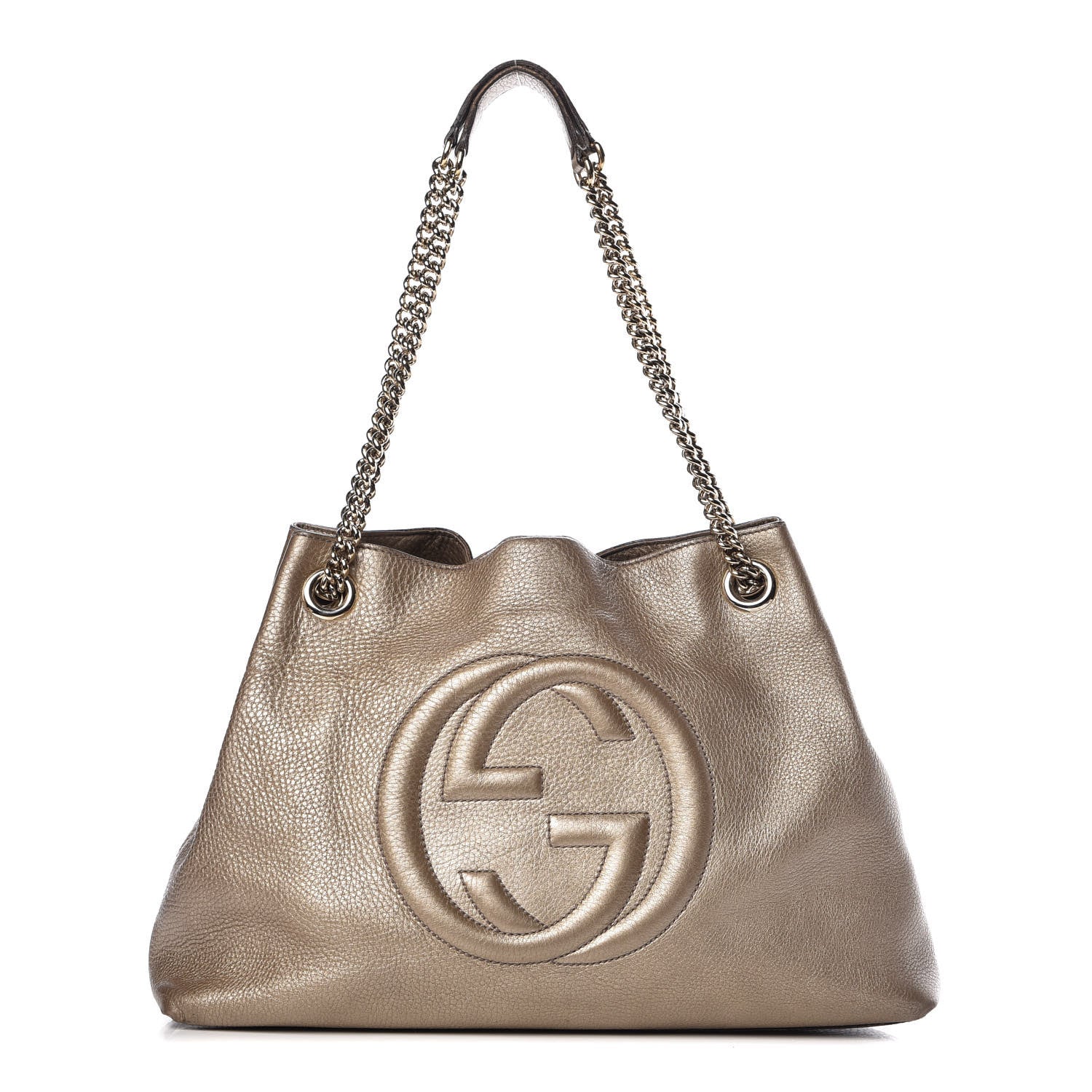 Gucci Metallic Pebbled Calfskin Medium Soho Chain Shoulder Bag Golden Beige 1 of 18