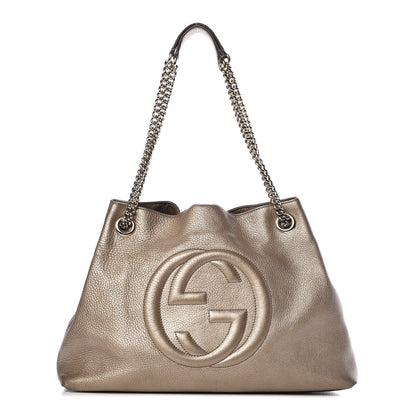Gucci Metallic Pebbled Calfskin Medium Soho Chain Shoulder Bag Golden Beige 1 of 18