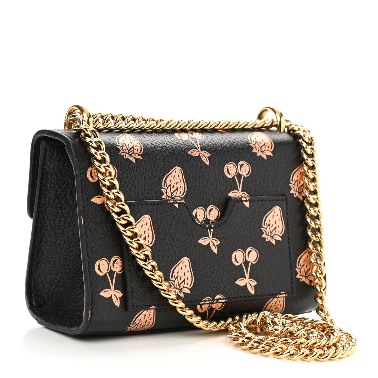 Textured Dollar Calfskin Berry Print Small Padlock Shoulder Bag Black Light Copper