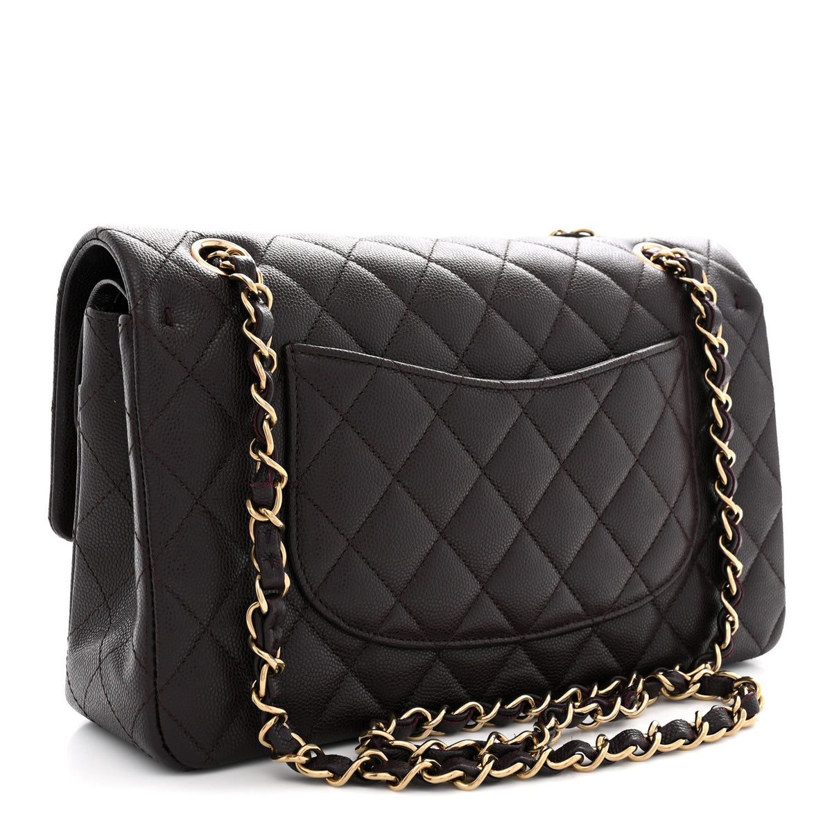 Caviar Quilted Medium Double Flap Brown