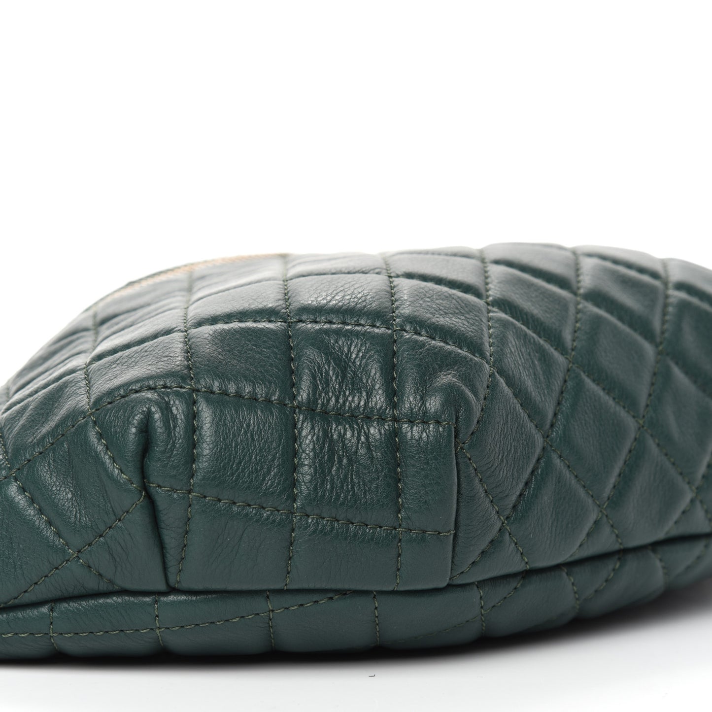 Calfskin Quilted Banane Waist Bag Fanny Pack Dark Green