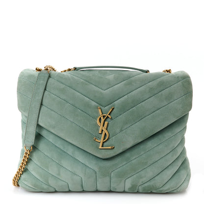 Saint Laurent Suede Y Quilted Monogram Medium Loulou Chain Satchel Vert Opaline 1 of 12