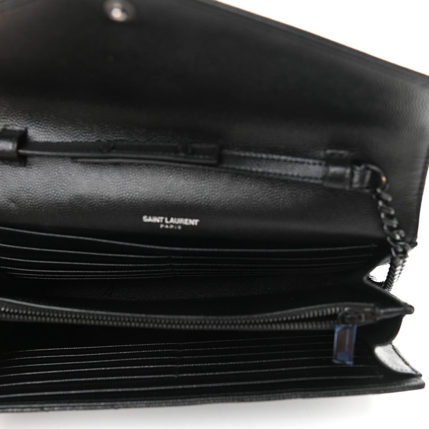 Grain De Poudre Matelasse Chevron Monogram Monochrome Chain Wallet Black