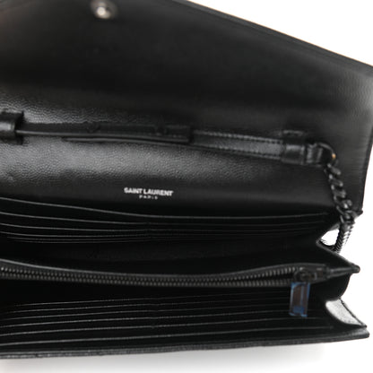 Saint Laurent Grain De Poudre Matelasse Chevron Monogram Monochrome Chain Wallet Black 6 of 10