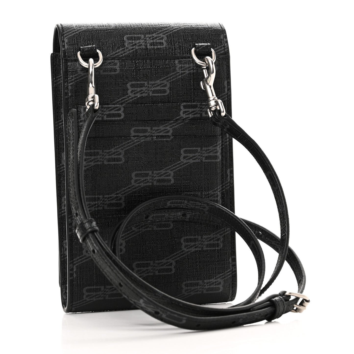 Coated Canvas BB Monogram Signature Phone Holder Bag Black Grey