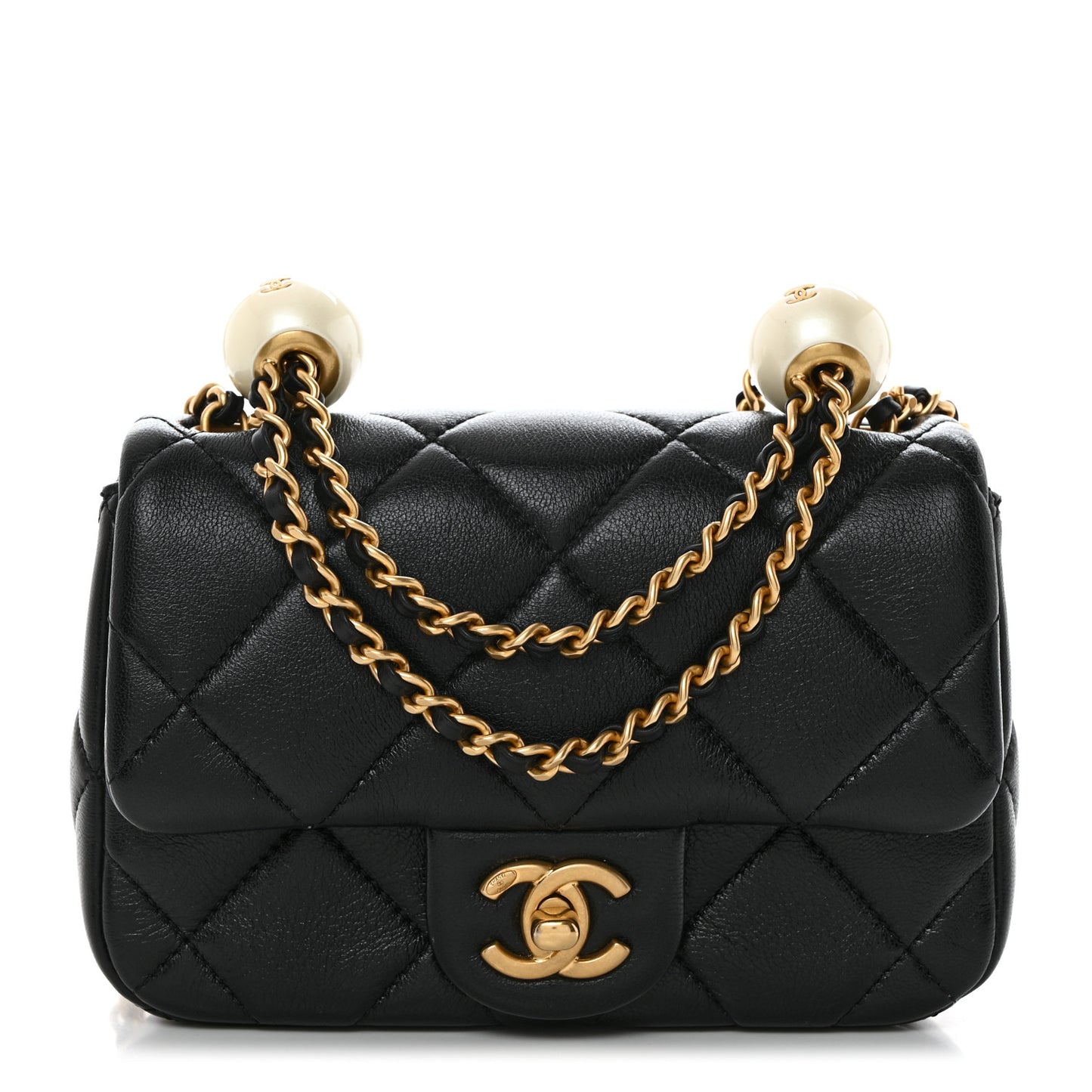 Lambskin Pearl Quilted Mini Flap Black