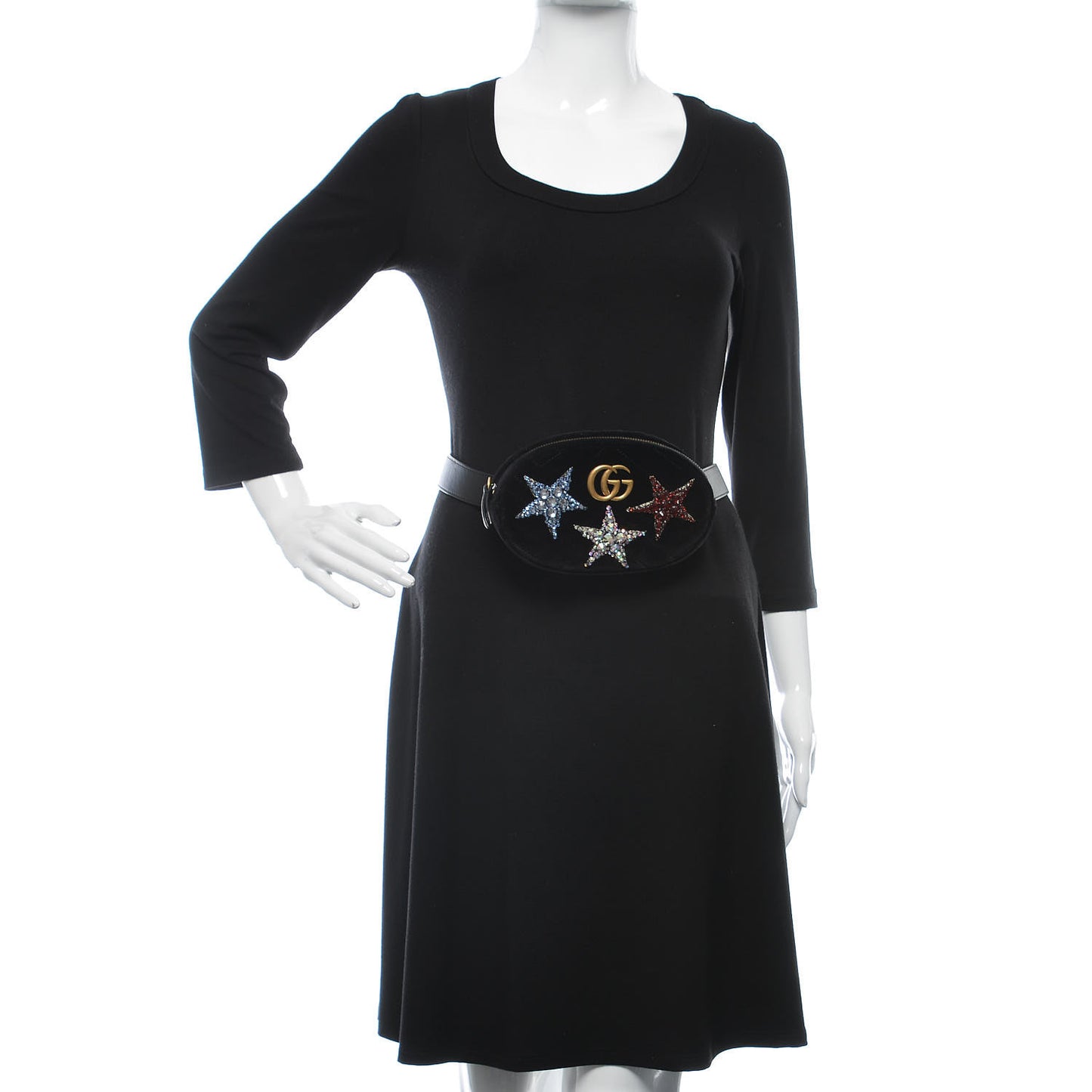 Velvet Matelasse Crystal Star GG Marmont Belt Bag 85 34 Black