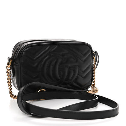 Gucci Calfskin Matelasse Mini GG Marmont Chain Shoulder Bag Black 2 of 4