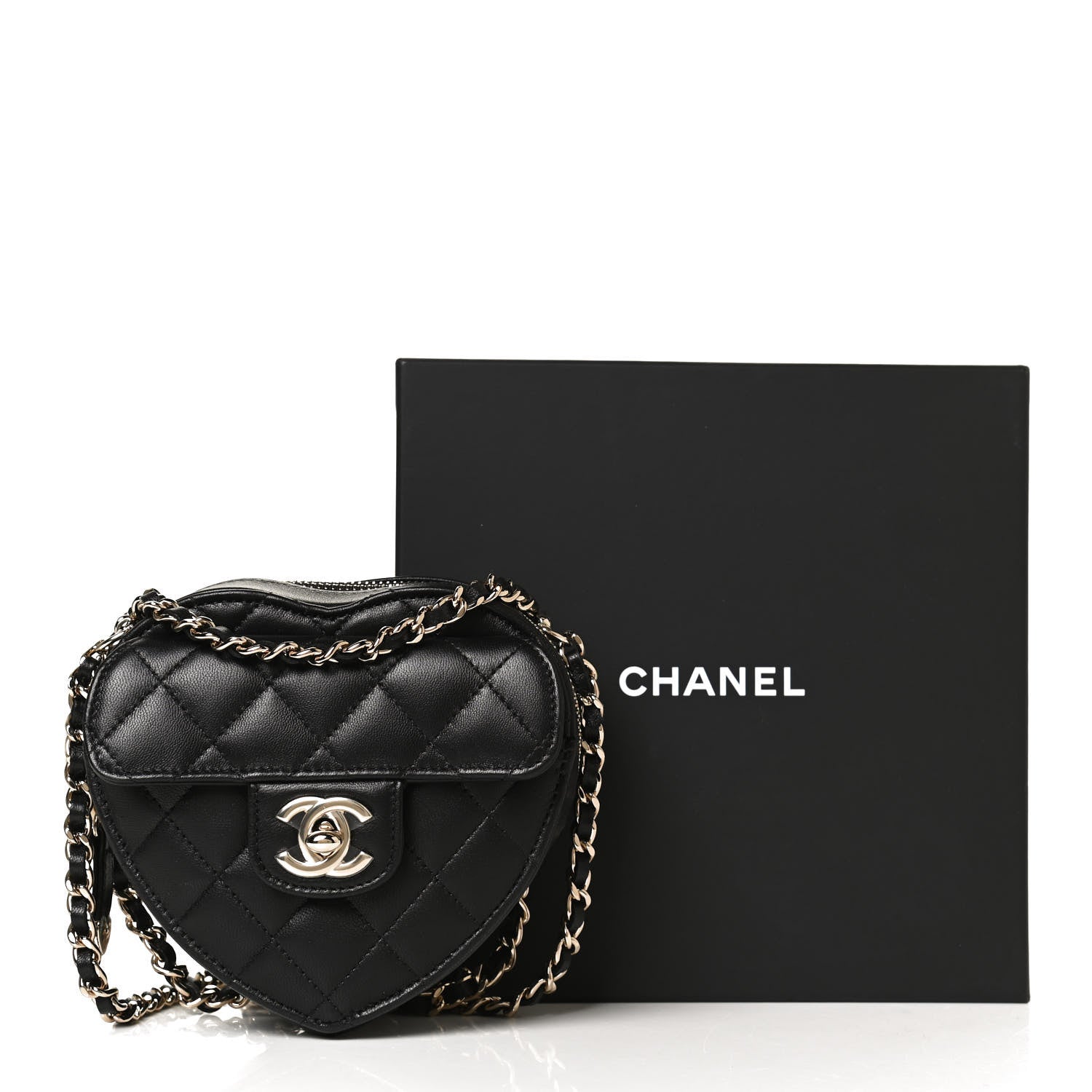 Chanel Lambskin Quilted CC In Love Heart Clutch With Chain Black 11 of 11
