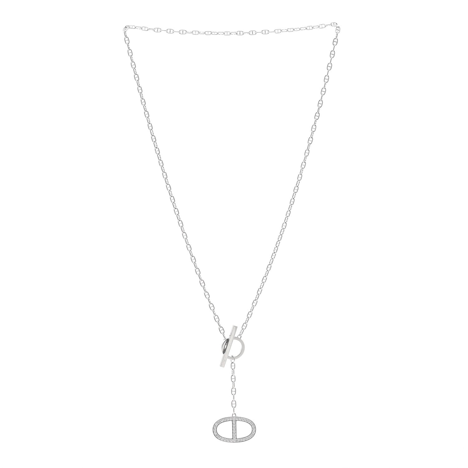 Hermes 18K White Gold Diamond GM Chaine D'Ancre Contour Pendant Necklace ST 3 of 7