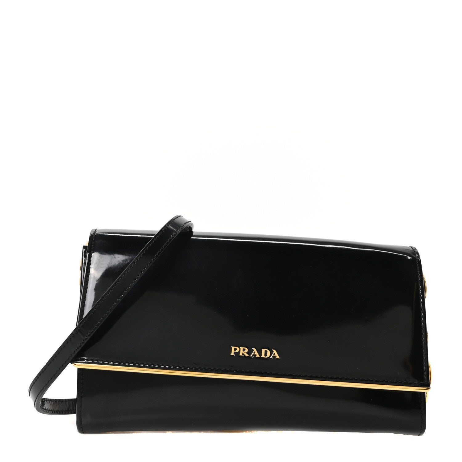 Prada Vernice Metal Bar Chain Wallet Black 1 of 9
