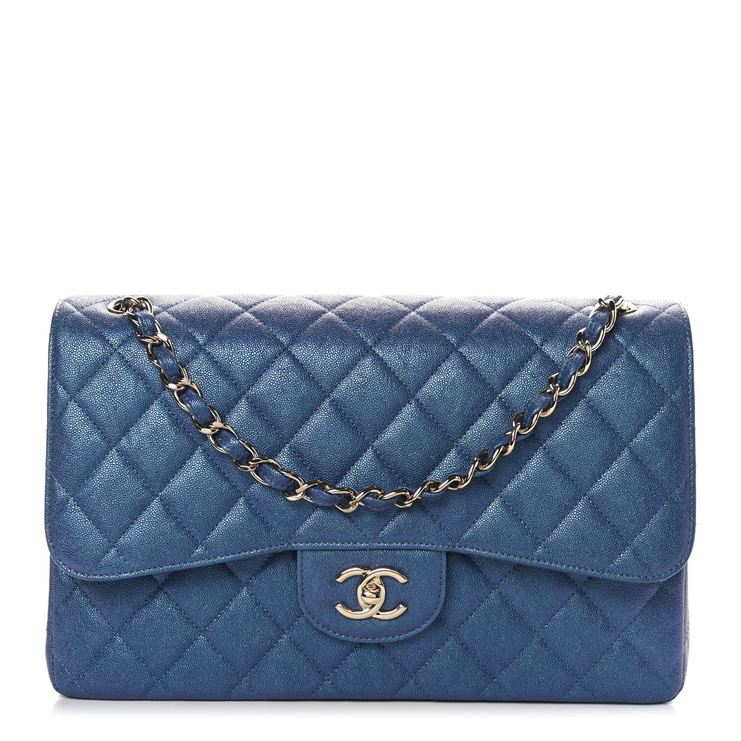 Chanel Iridescent Caviar Quilted Jumbo Double Flap Dark Blue 1 of 9