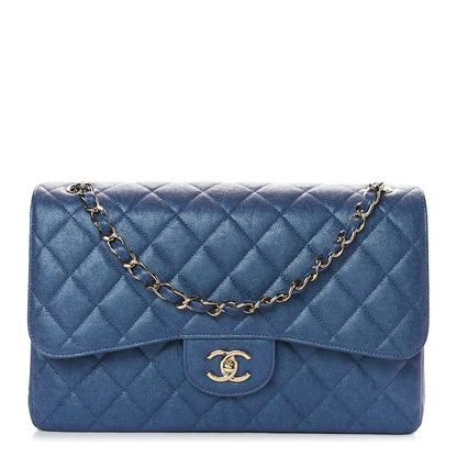 Chanel Iridescent Caviar Quilted Jumbo Double Flap Dark Blue 1 of 9
