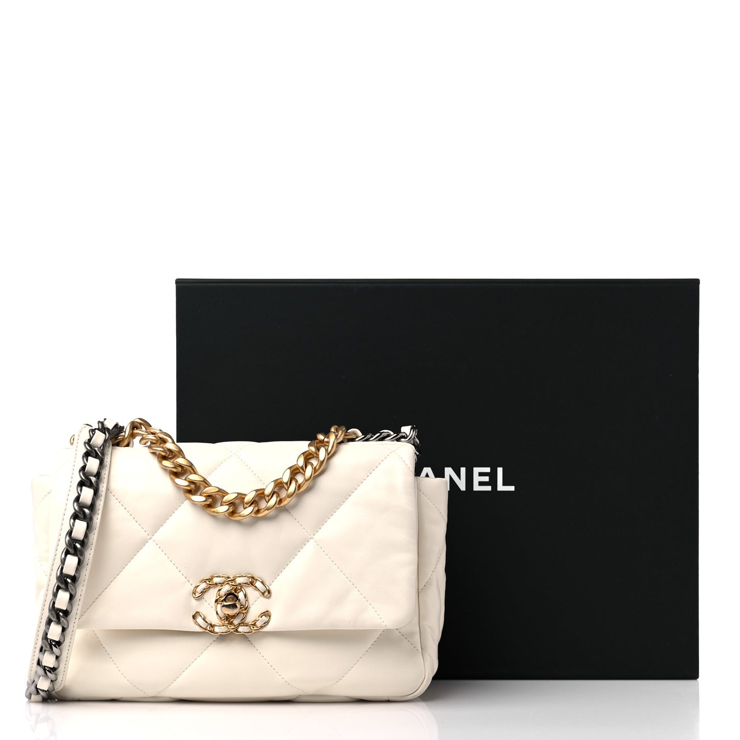 Lambskin Quilted Medium Chanel 19 Flap White