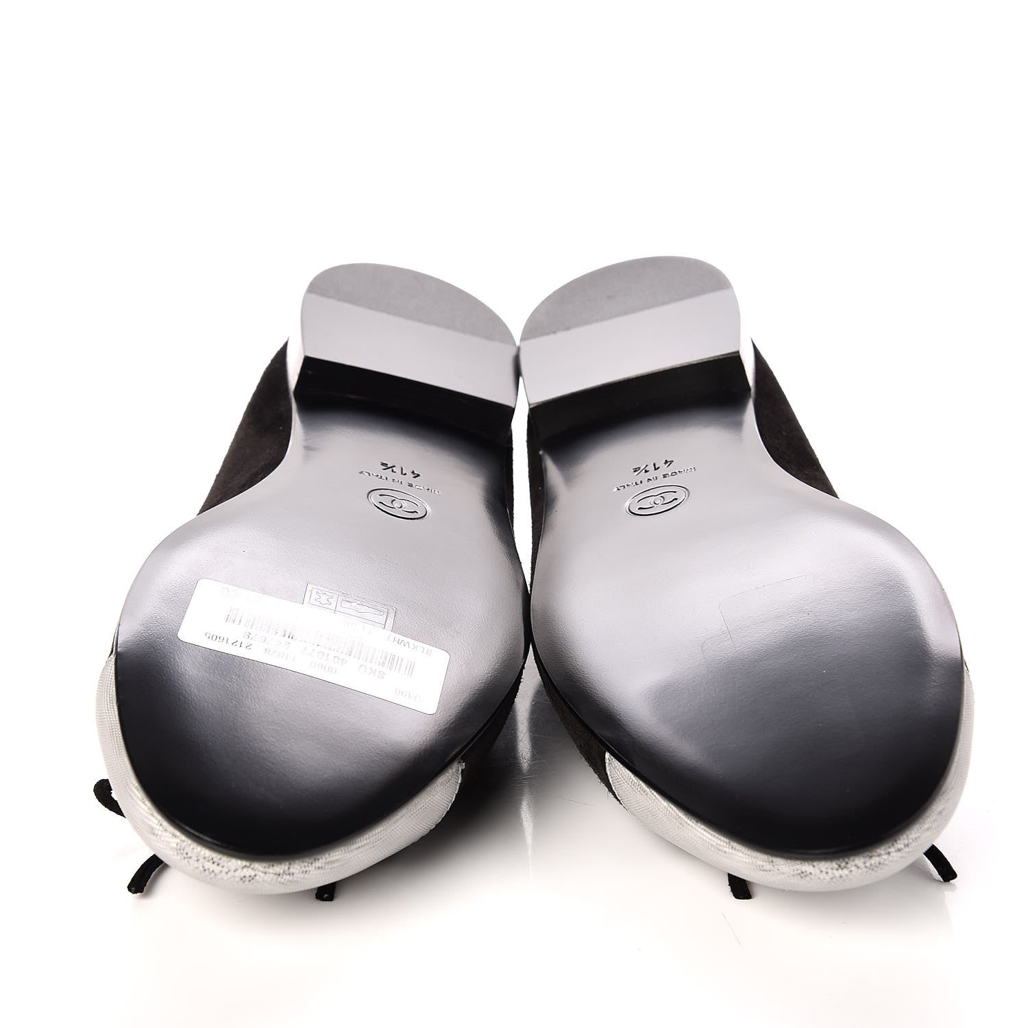 Chanel Kid Suede Hologram Cap Toe CC Ballerina Flats 41.5 Black White 7 of 9