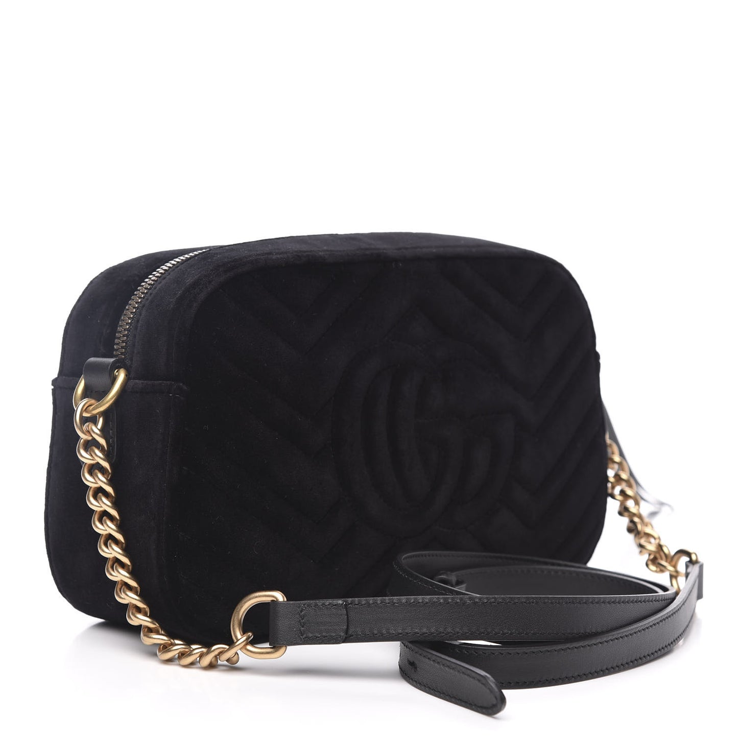 Velvet Matelasse Crystal Star Embroidered Small GG Marmont Chain Shoulder Bag Black