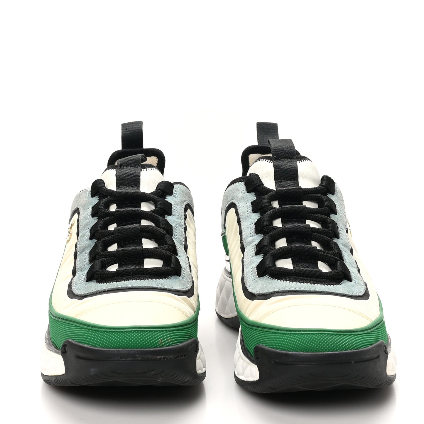 Suede Calfskin Mixed Fibers CC Sneakers 39 Ivory Green Light Blue 38 Ivory Green Light Blue