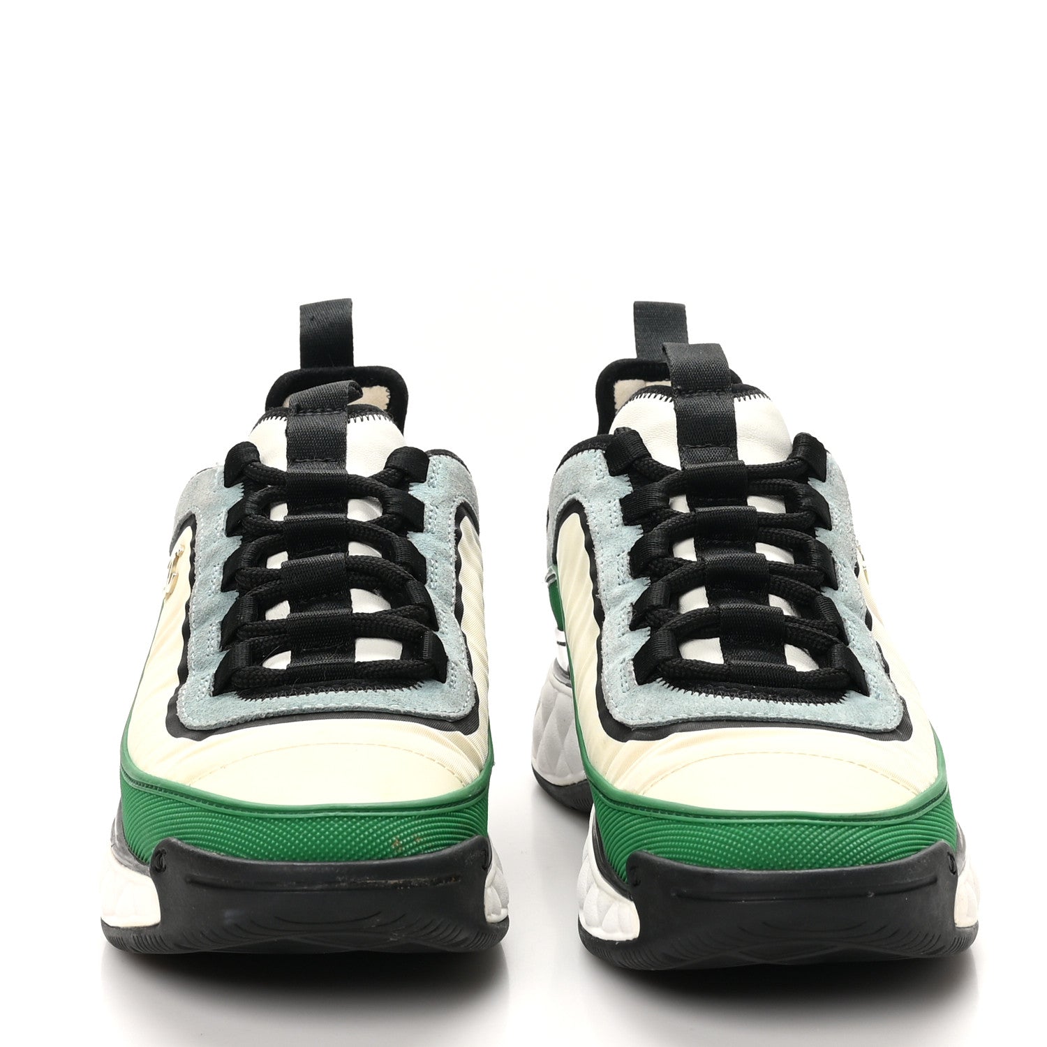 Chanel Suede Calfskin Mixed Fibers CC Sneakers 39 Ivory Green Light Blue 38 Ivory Green Light Blue 3 of 11
