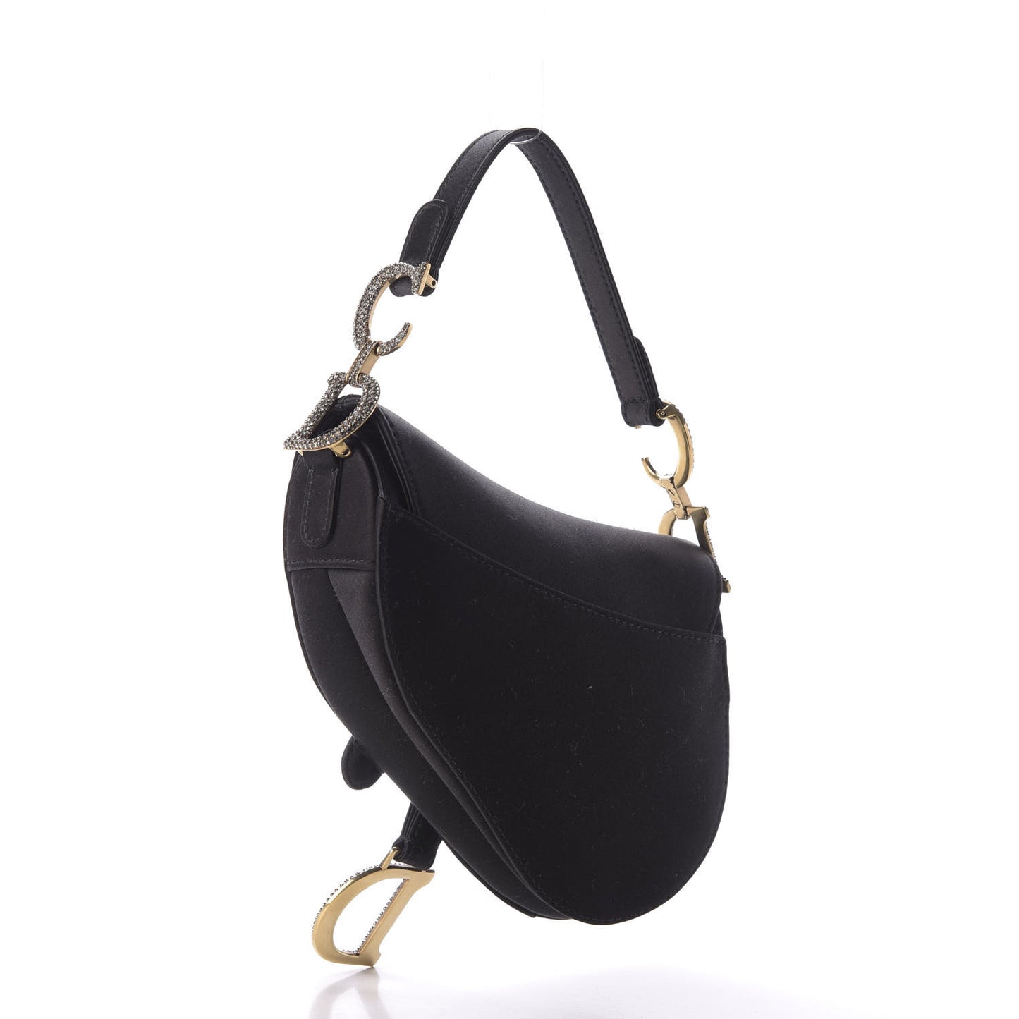 Satin Crystal Mini Saddle Bag Black