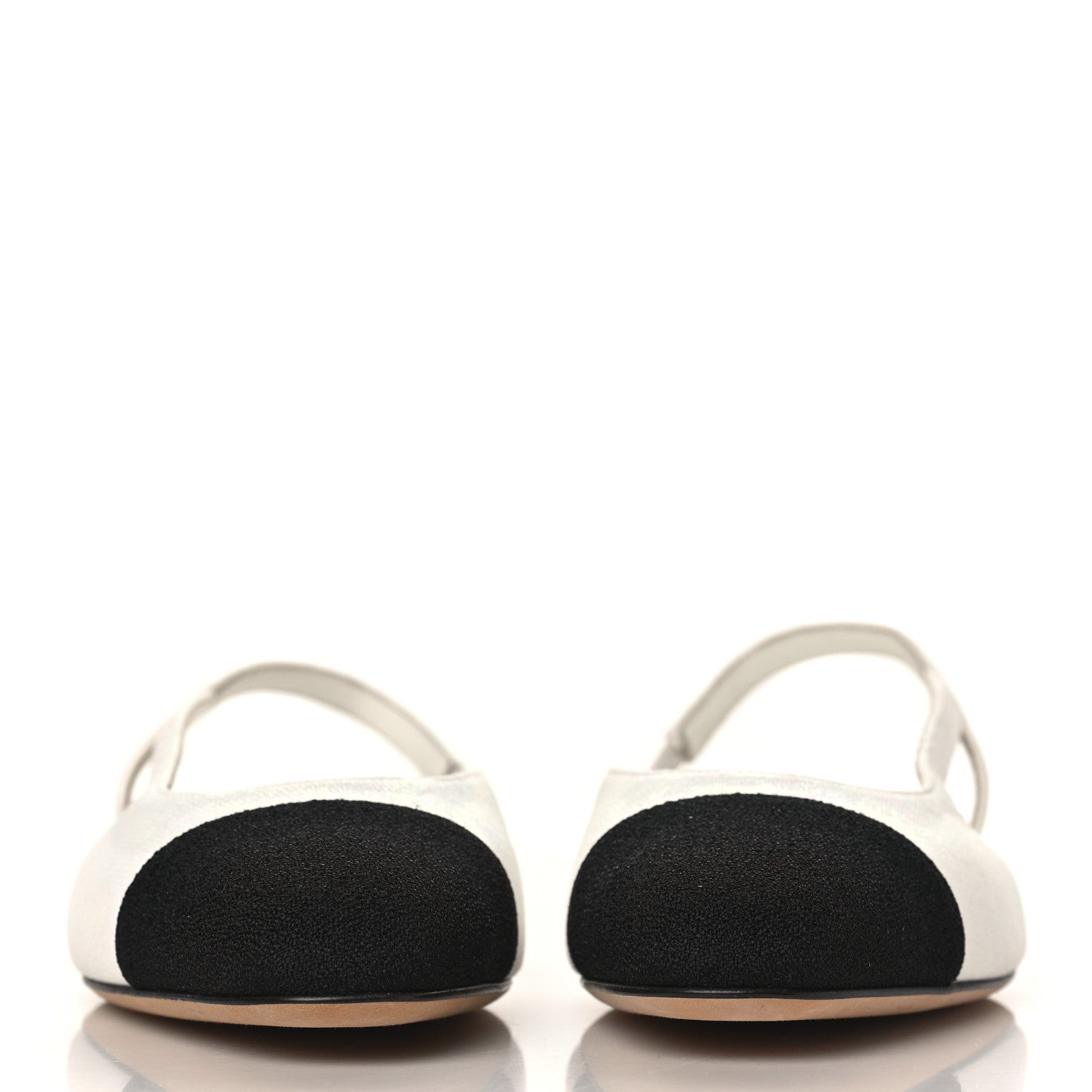 Chanel Iridescent Tweed Cap Toe CC Slingback Flats 36 White Black