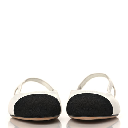 Chanel Iridescent Tweed Cap Toe CC Slingback Flats 36 White Black 2 of 9