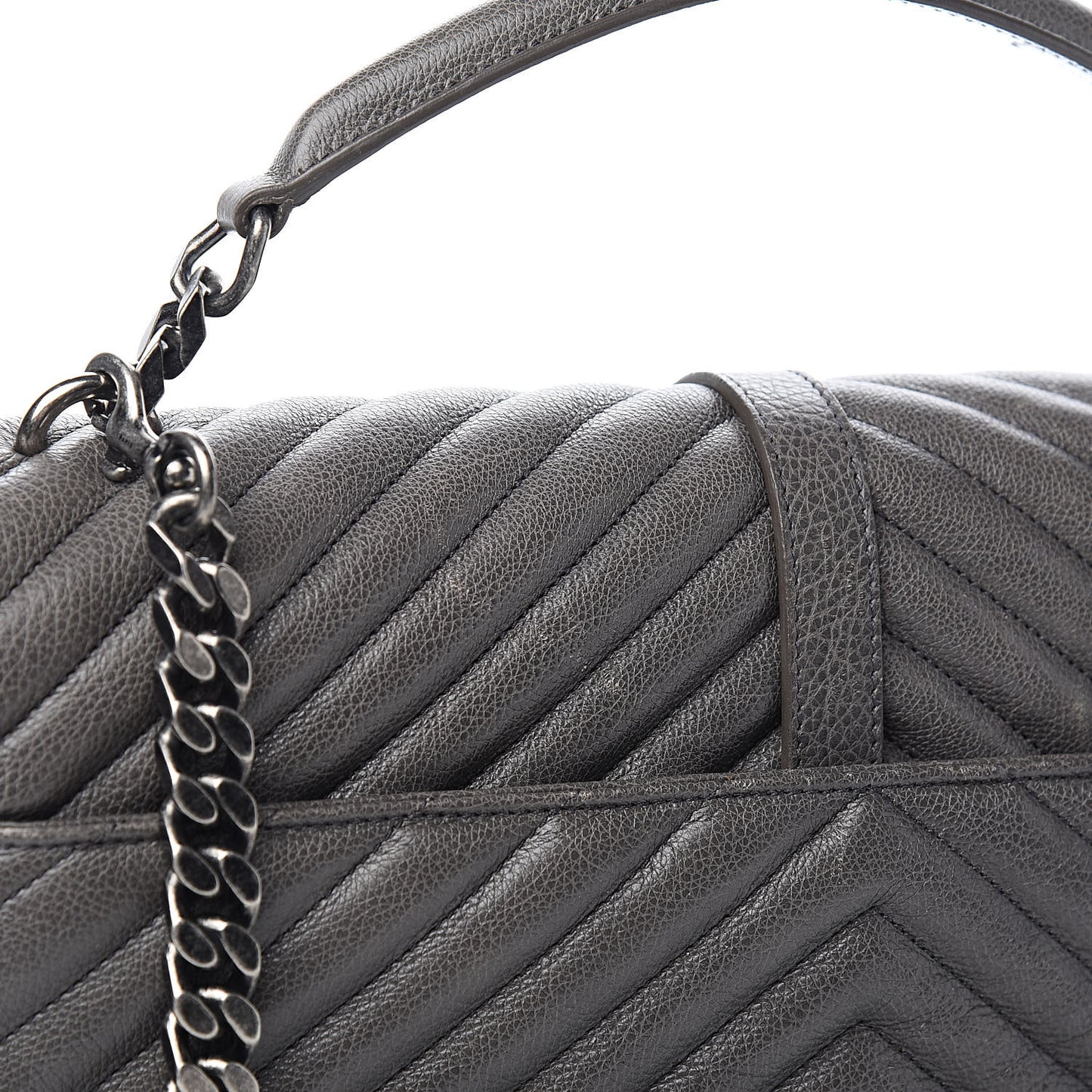 Sheepskin Matelasse Chevron Monogram Large College Satchel Light Coal