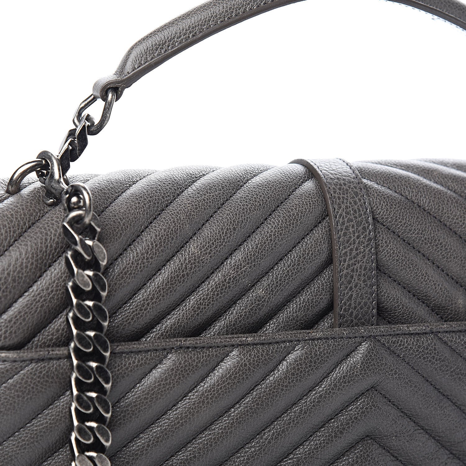 Saint Laurent Sheepskin Matelasse Chevron Monogram Large College Satchel Light Coal 10 of 12