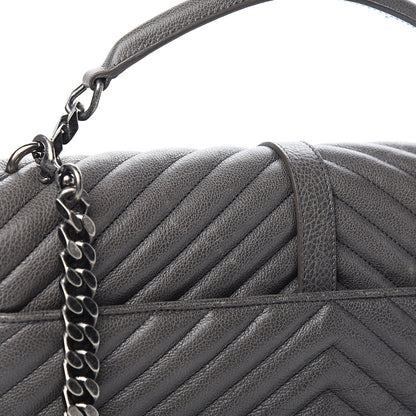 Saint Laurent Sheepskin Matelasse Chevron Monogram Large College Satchel Light Coal 10 of 12