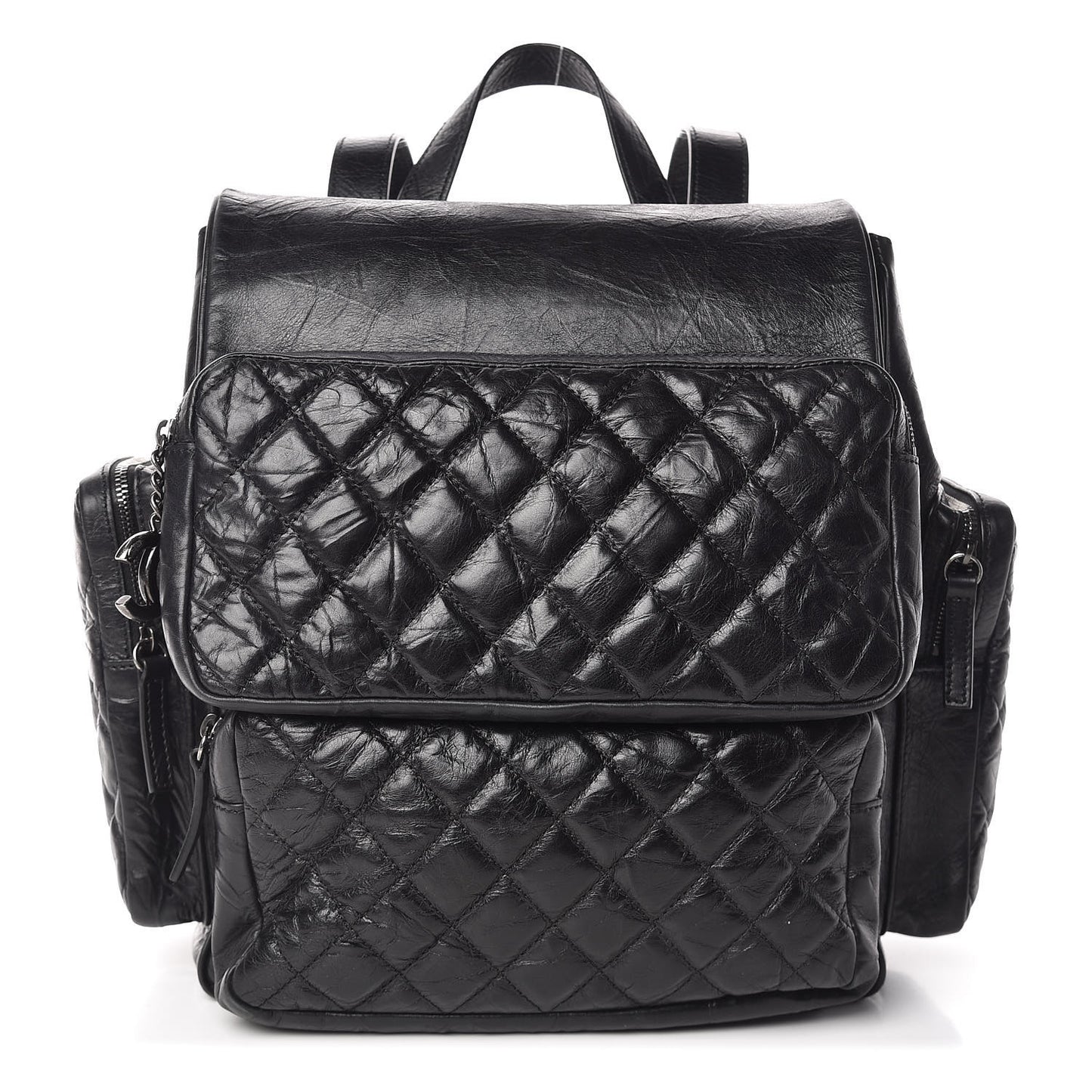 Aged Calfskin Quilted Large Casual Rock Backpack Black
