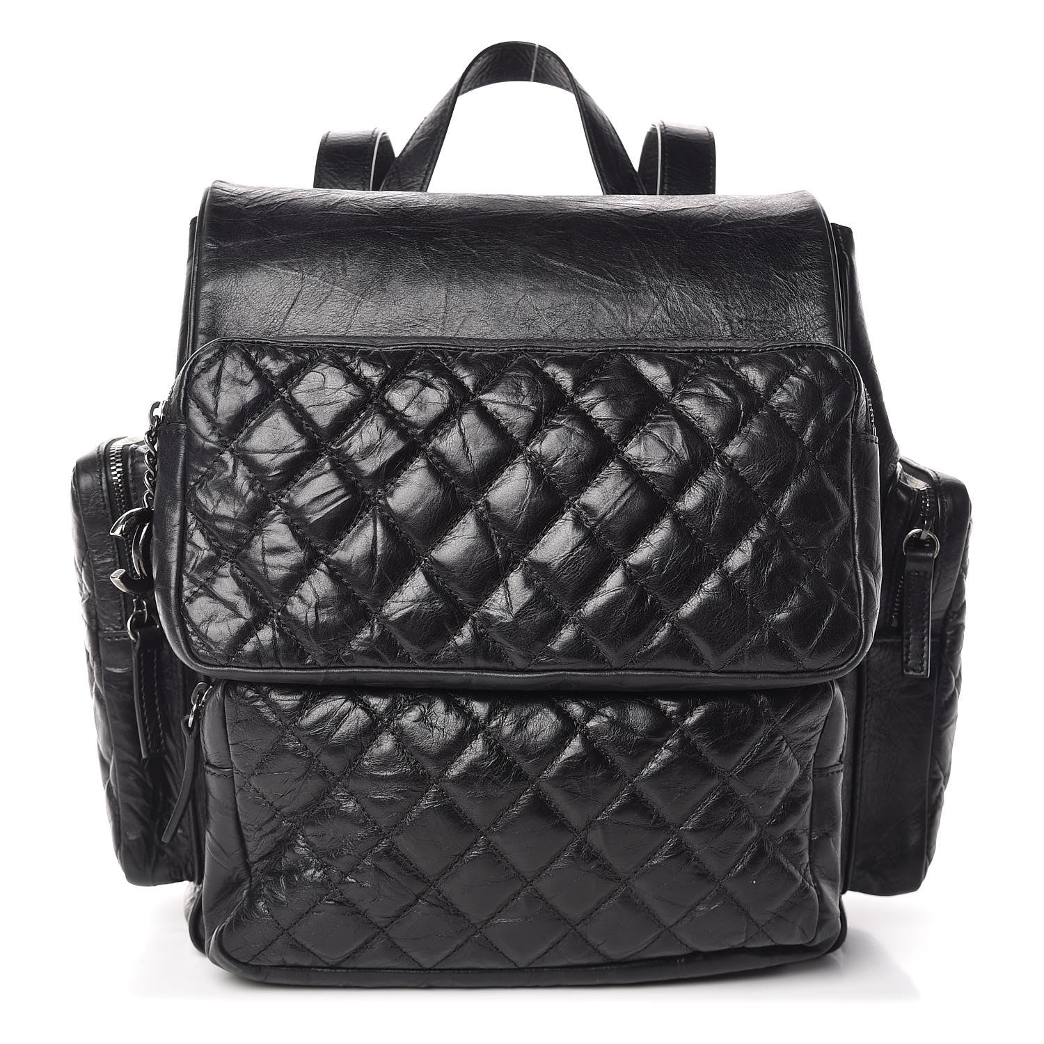 Chanel Aged Calfskin Quilted Large Casual Rock Backpack Black 1 of 15