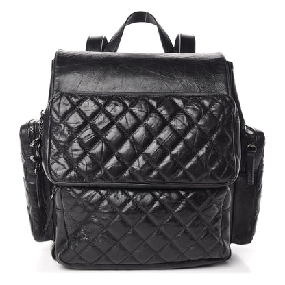 Chanel Aged Calfskin Quilted Large Casual Rock Backpack Black 1 of 15
