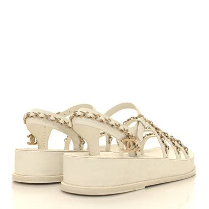 Chanel Calfskin Chain Platform Sandals 38 White 4 of 8